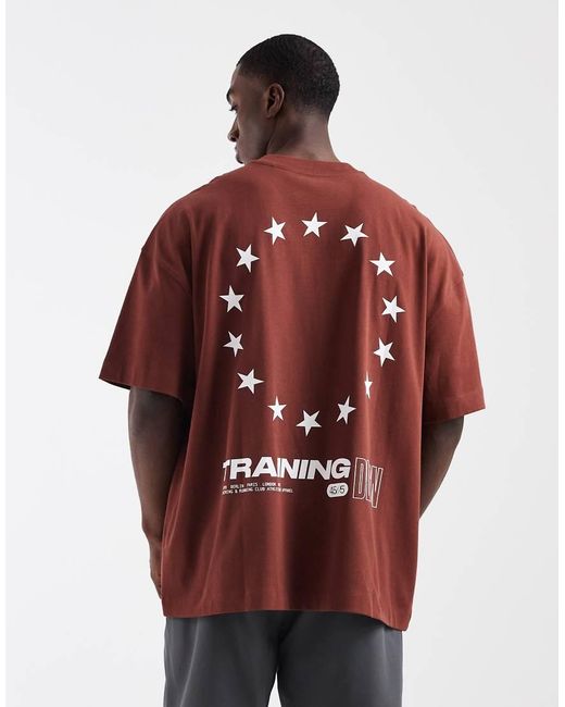 4505 Red Heavyweight Cotton Oversized T-shirt With Back Graphic And Quick Dry Finish for men