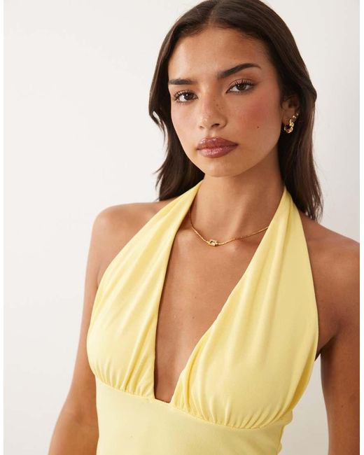 ASOS Yellow Halter Mini Dress With Gathered Sides