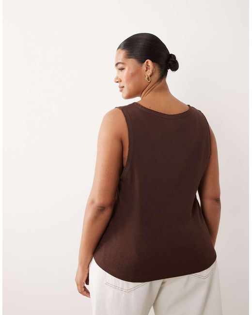 ARRANGE Brown Curve Ribbed Tank Top With Raw Cotton Trim Chocolate