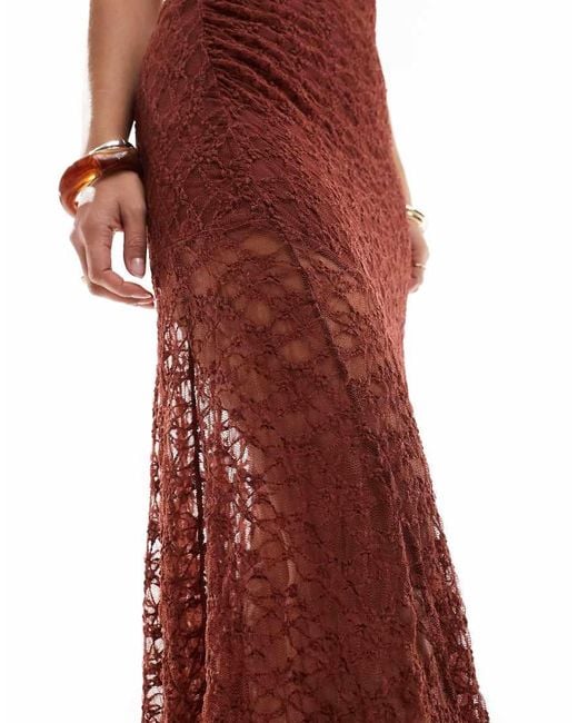 Pull&Bear Red Asymmetric Hem Lace Maxi Dress