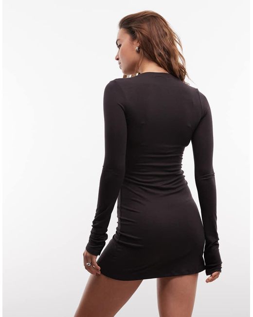 Weekday Brown Long Sleeve Mini Dress With Press Stud Detail