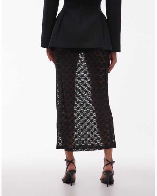 ASOS Lace Sheer Column Maxi Skirt in Black | Lyst