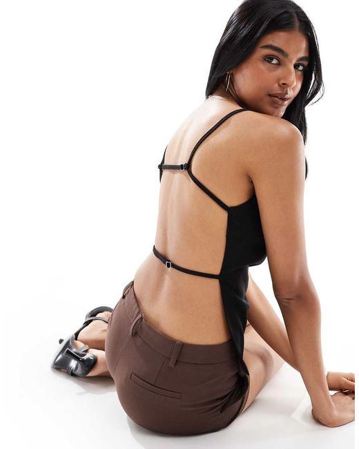 ONLY Brown Linen Mix Open Back Top