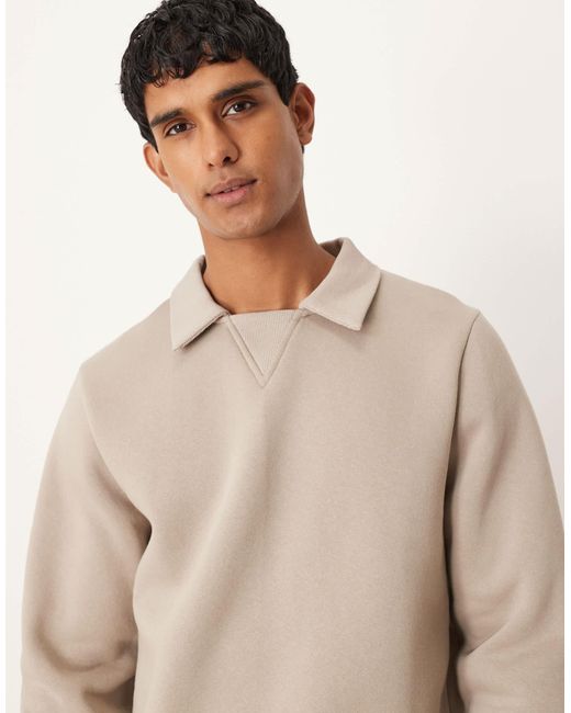 ASOS Natural Relaxed Polo Sweatshirt With Ribbed Collar for men