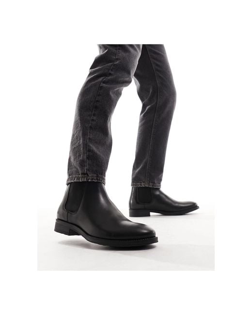 Jack & Jones Black Leather Chelsea Boot for men