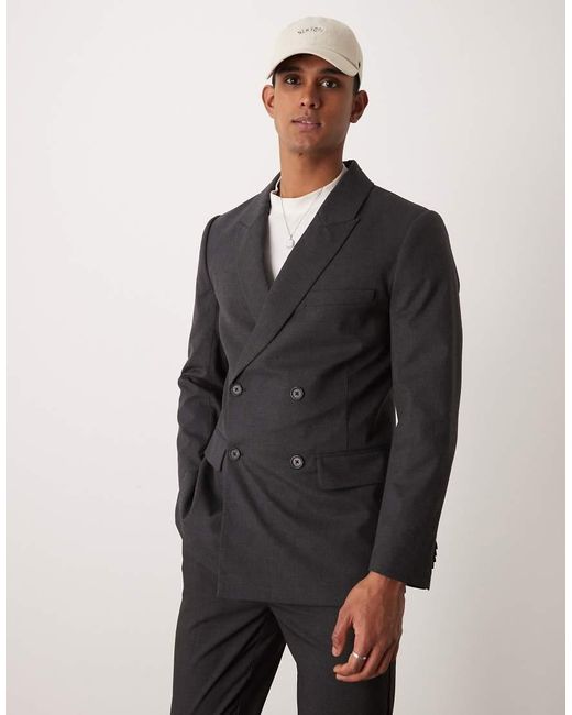 Abercrombie & Fitch Gray Double Breasted Wool Blend Flannel Blazer for men