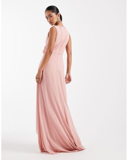 TFNC London Pink Bridesmaid Chiffon Maxi Dress With Twist Detail