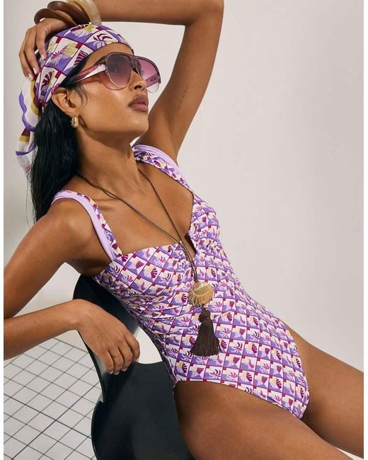 River Island Pink Geometric Pineapple Swimsuit