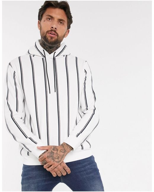 Bershka White Hoodie With Vertical Stripes for men