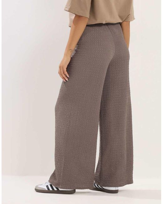 PixieGirl Brown Petite Textured Wide Leg Trousers