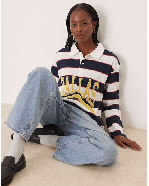 ASOS Multicolor Oversized Rugby Polo Top With Dallas Graphic