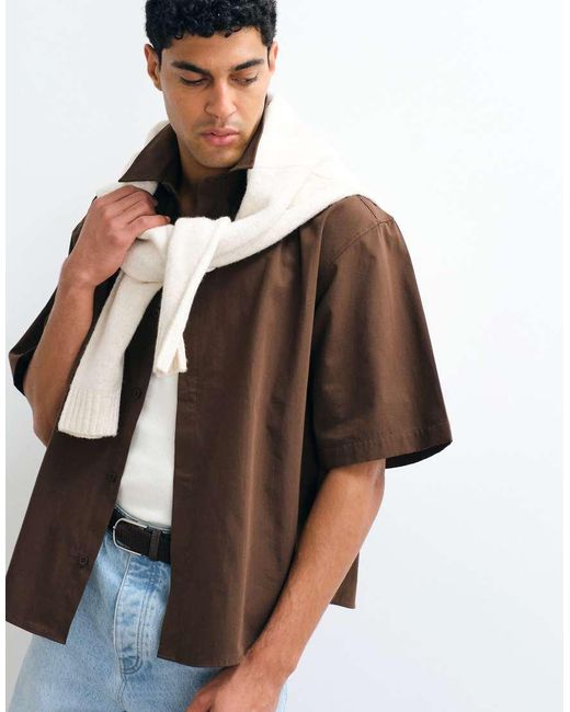 ASOS Brown Oversized Poplin Shirt for men
