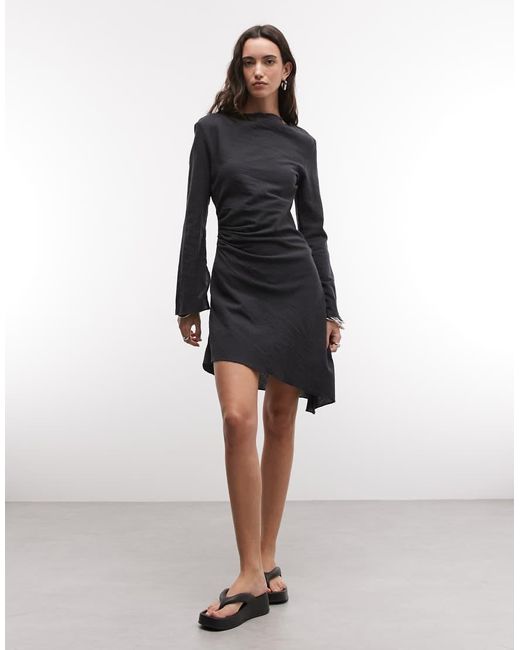 Weekday Multicolor Crinkle Long Sleeve Mini Dress With Open Back And Asymmetric Hem