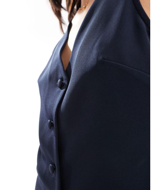 ASOS Blue High Neck Button Front Crepe Waistcoat