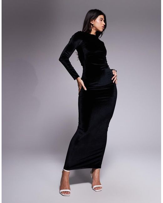 ASOS Gray Velvet Twist Neck Low Back Maxi