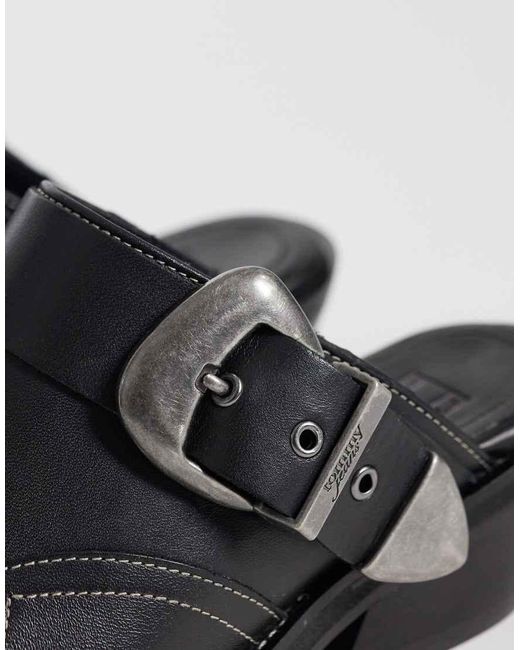 Tommy Hilfiger Black Leather Cowboy Mules
