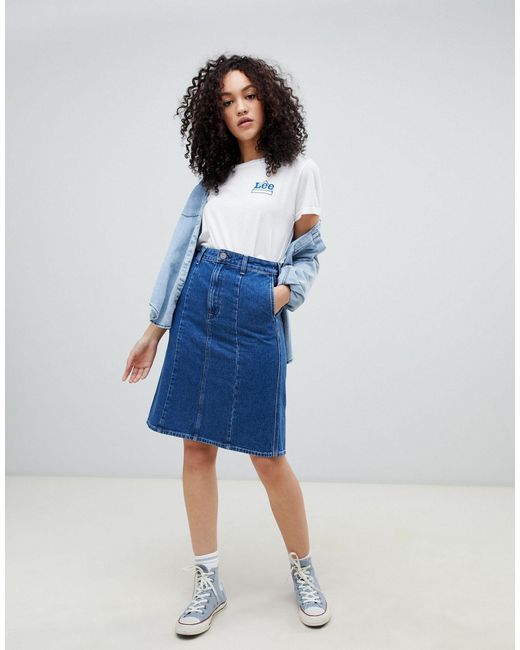 Lee Jeans Blue A-line Denim Skirt