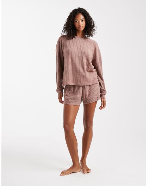 Loungeable Red Marl Super Soft Knit Crew Neck Jumper And Shorts