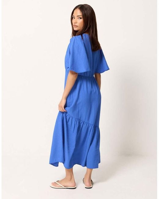 PixieGirl Blue Petite Asymmetric Tiered Midi Dress
