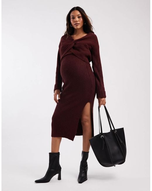 Mama.licious Red Mamalicious Maternity Knitted Midi Skirt Co-ord