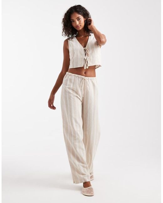 New Look Gestreepte Broek Met Wijde Pijpen in het White