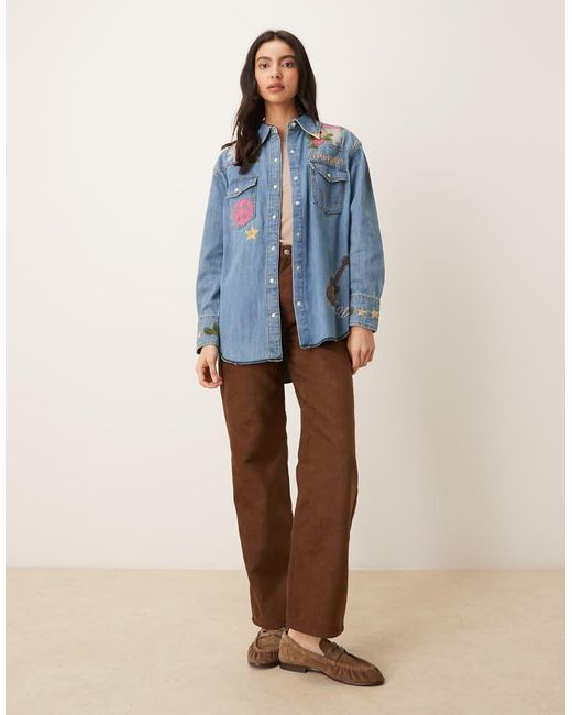 Wrangler Blue X Lainey Wilson Oversized Embroidered Denim Shirt