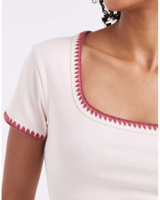 ASOS White Shrunken Tee With Contrast Blanket Stitch Detailing