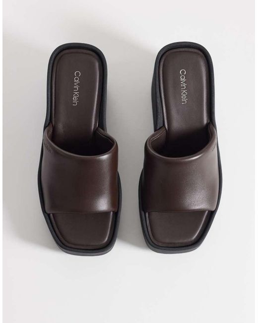 Calvin Klein Blue Jeans Leather Wedge Mule Sandal