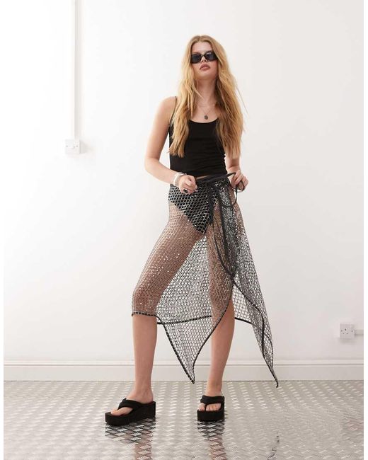 Weekday Natural Sequin Net Wrap Midi Skirt