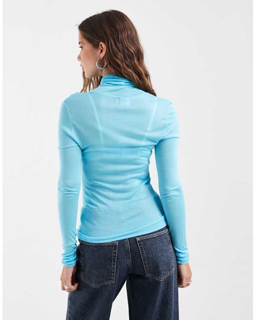 ASOS Blue Sheer Second Skin Knit Roll Neck Top