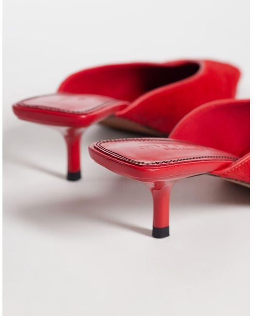 ASOS Red Surprise Hair On Real Leather Pointed Kitten Heeled Mules