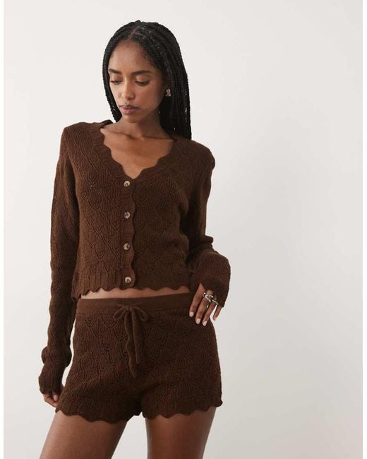Miss Selfridge Brown Crochet Knitted Shorts Co-ord