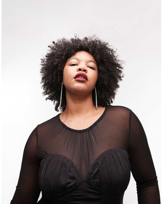 Topshop Curve Black Premium Limited Edition Bust Detail Corded Bodysuit
