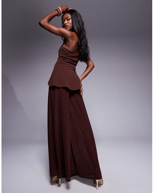 ASOS Purple Scuba Bodice Bandeau Jumpsuit With Sheer Wide Leg Trouser