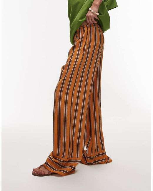 TOPSHOP Green Satin Straight Leg Pants