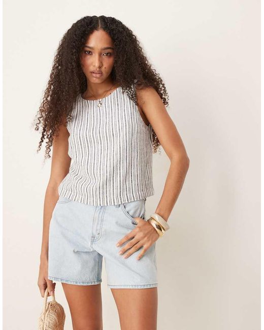Abercrombie & Fitch White Classic High Rise Loose Shorts With Frayed Hem