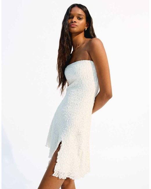 Bershka White Bandeau Lace Mini Dress