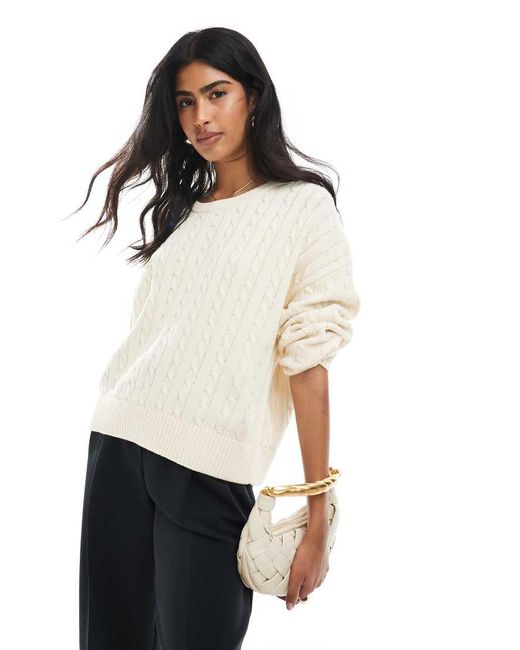 Cotton On White Crew Neck Cable Knit Sweater