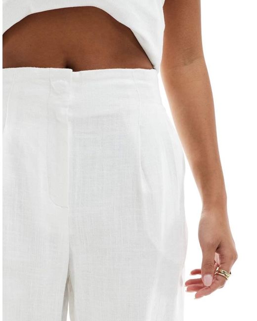 ASOS White Asos Design Petite Tailored High Waist Seam Detail Wide Leg Linen Trousers