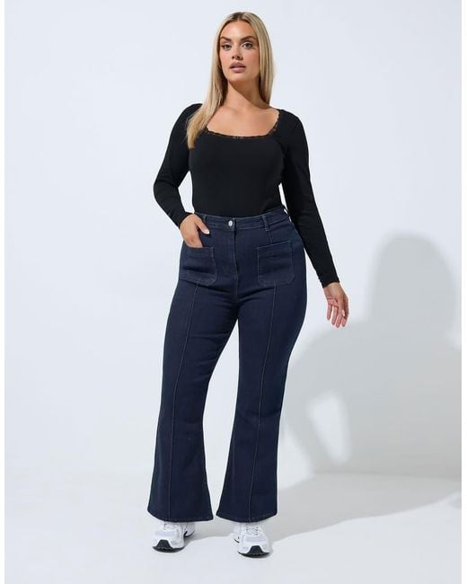 Yours Clothing Blue Flared Seam Detail Jeans