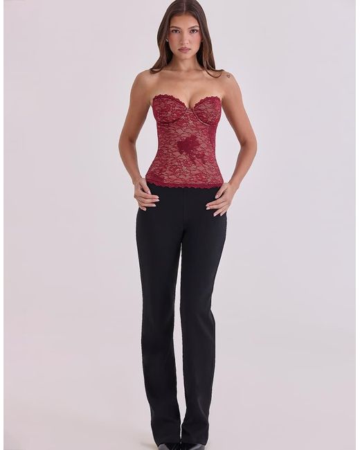 House Of Cb Red Yara Wine Lace Strapless Corset Top