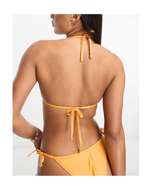 New Look monogram scoop bikini top in brown
