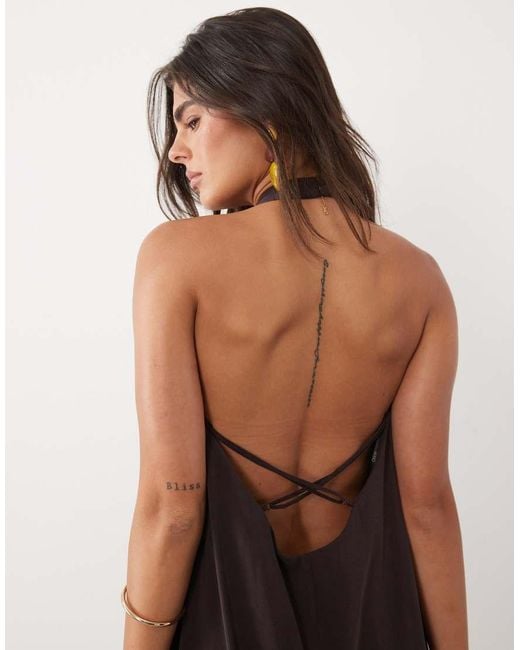 ASOS Brown High Gathered Neck With Open Back Maxi Dress