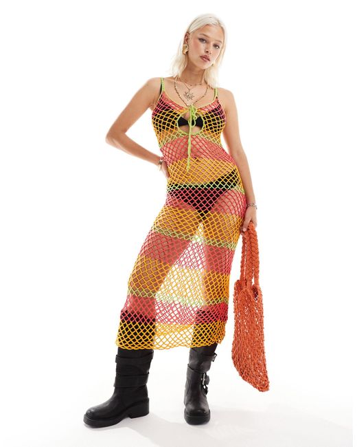 Elsie & Fred Orange Coloured Stripe Crochet Maxi Dress
