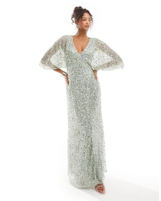 Maya White Fully Embellished Faux Wrap Maxi Dress