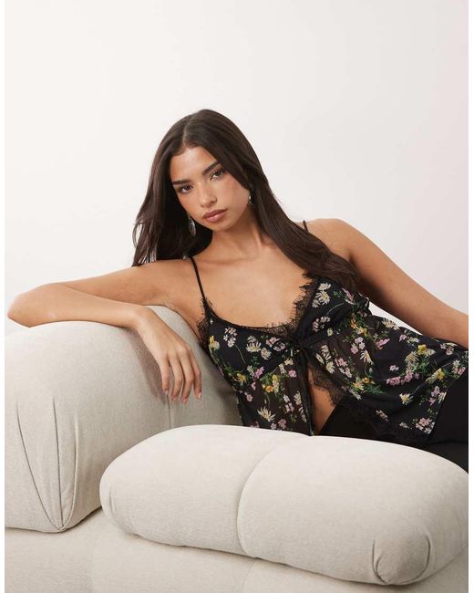 ASOS Brown Mesh Cami With Lace Trim