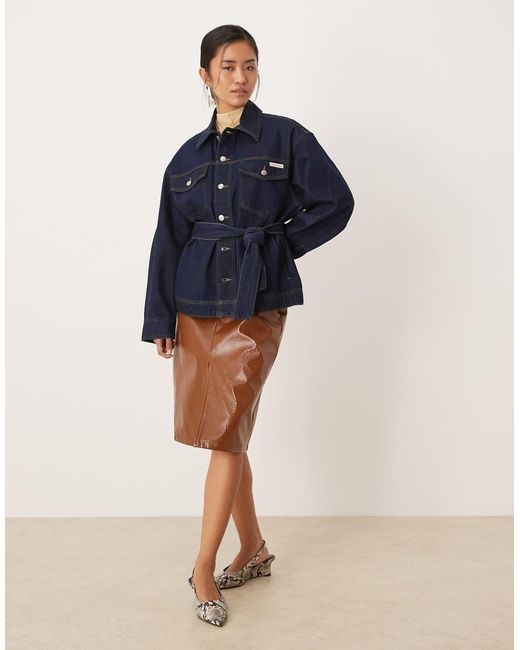 Calvin Klein Blue Tie Waist Denim Jacket