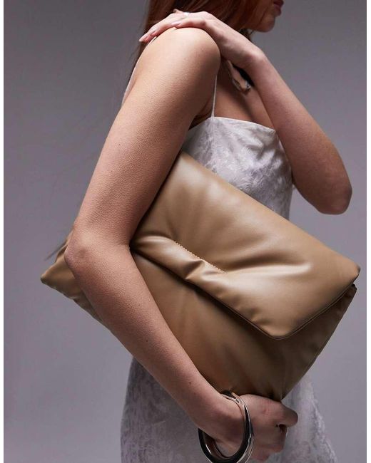 TOPSHOP Brown Gus Oversized Puffy Clutch Bag