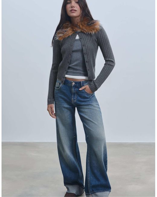 Gilet en maille avec col en fausse fourrure - foncé Stradivarius en coloris Blue