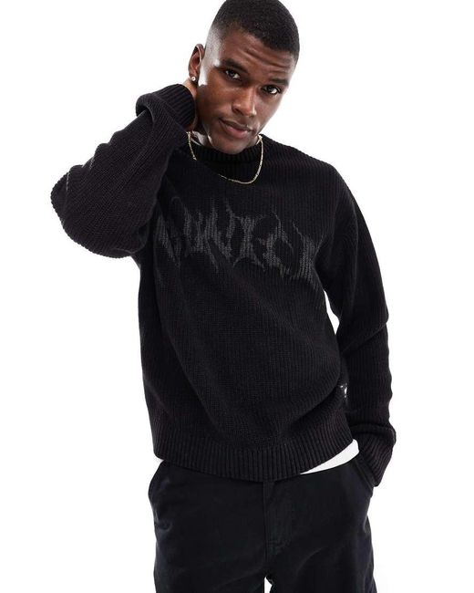 Pull Bear Ribbed Acid Washed Printed Sweater in Black for Men Lyst UK